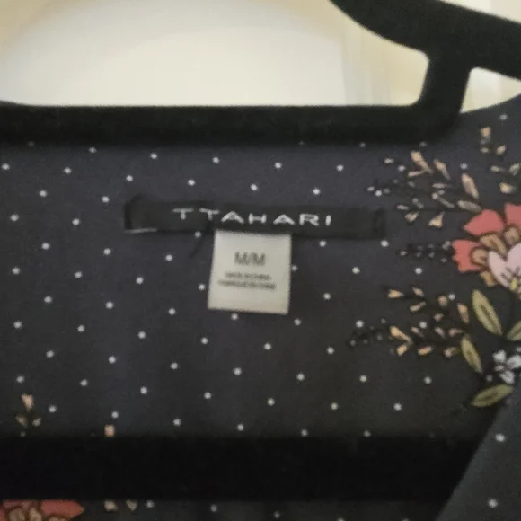 T Tahari Navy Floral Polka Dot Button-Down Blouse - Picture 4 of 6